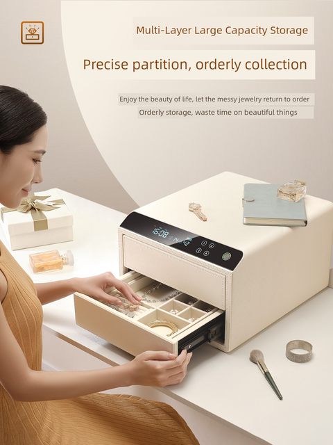 AIPU new jewelry box safe-type household small jewelry gold storage box jewelry special fingerprint unlock high-end jewelry valuable items clip Wan high-end home safe box