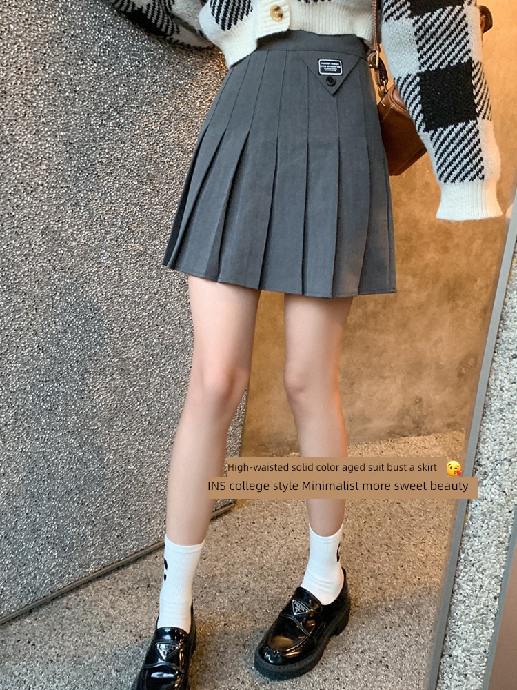Zeng Xiaoxian Women's wear grey early autumn Academic atmosphere Pleated skirt