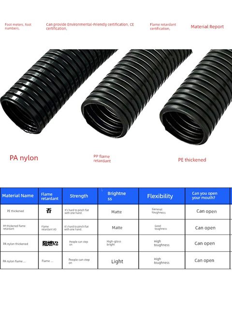 PA nylon corrugated pipe PP flame retardant threading pipe PE thickened corrugated hose open hose closed wire harness sheath