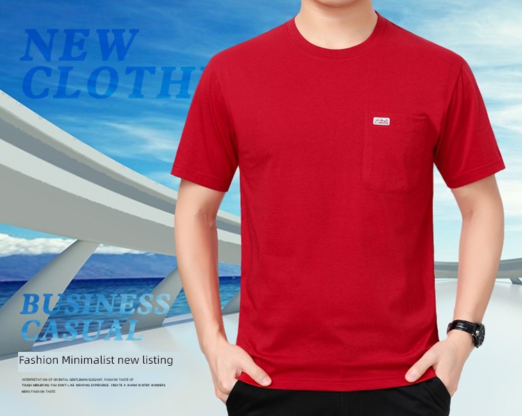middle age Real pocket leisure time Big size Sweaters Short sleeve T-shirt