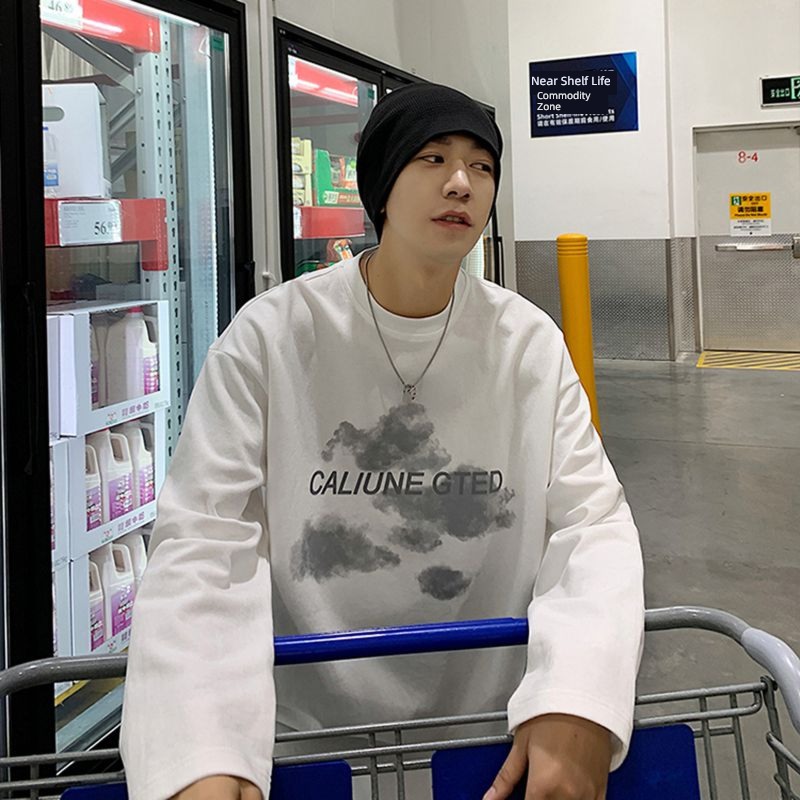 white ins Port style Spring and Autumn High street Long sleeve T-shirt