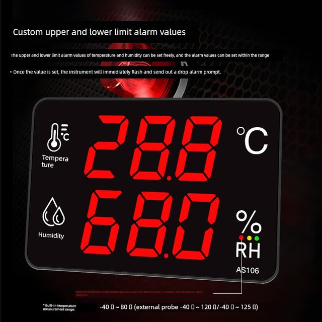 Temperature and humidity meter industrial grade high precision large screen factory warehouse with probe alarm display instrument AS106A