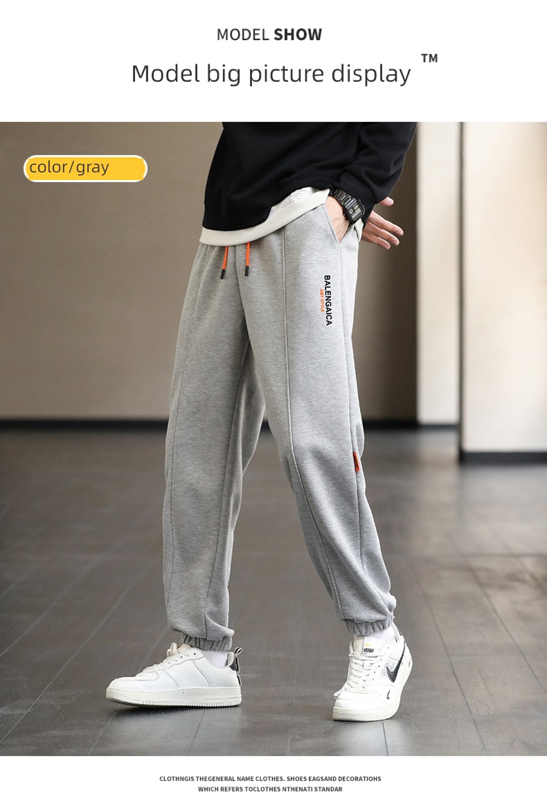 NGGGN Tie one's feet Autumn and winter Plush leisure time man trousers