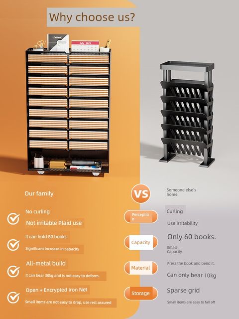 File storage rack desktop floor-standing multi-layer file folder storage box file frame table side vertical movable file rack office storage rack data sorting tool layered metal file rack