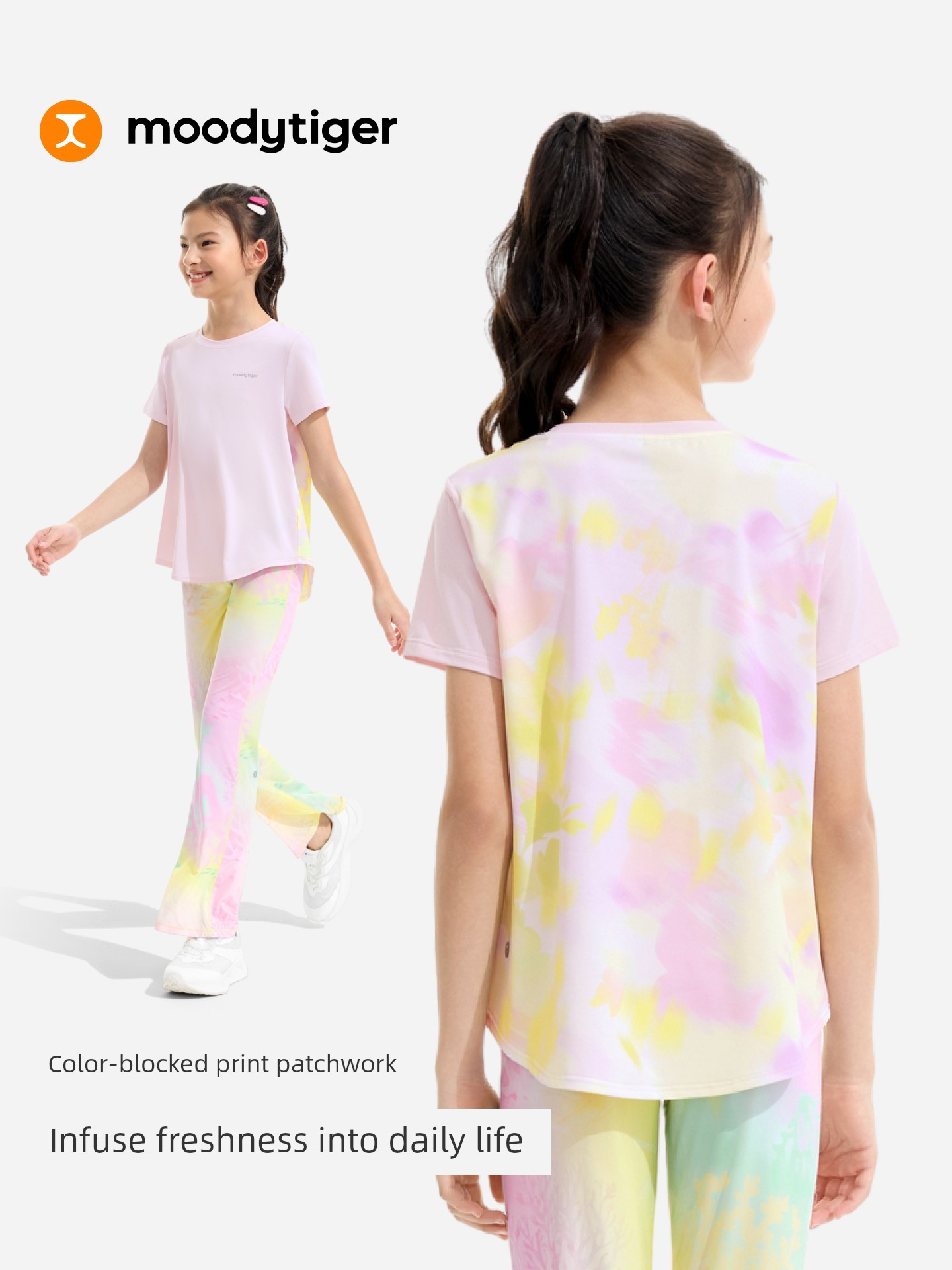 [Fairy Family] Moodytiger Girls' Short-Sleeved Summer Sports Children's Clothing Quick-Drying T-Shirt Set for Older Children — 4