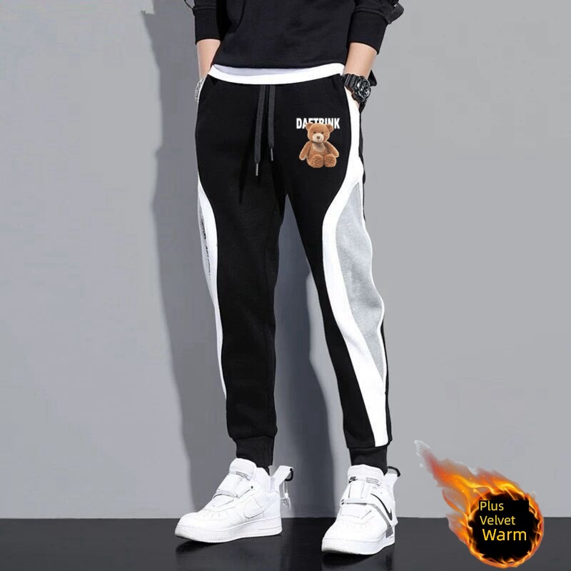 Bundle leg Chaopai leisure time Autumn and winter Plush thickening sweatpants