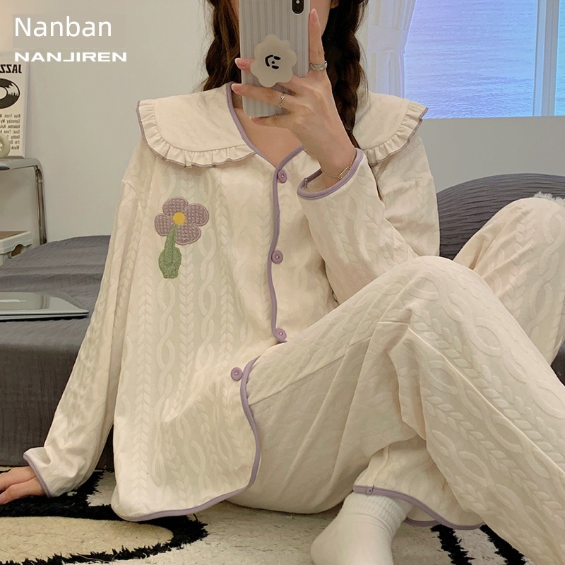 pajamas ma'am Autumn and winter pure cotton Long sleeve trousers 2022 new pattern Net red wind Sweet Can be worn out Home suit