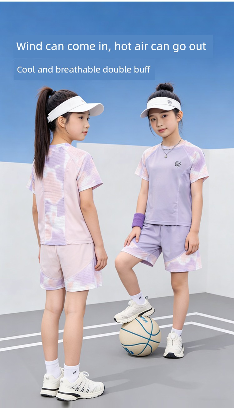 2026 New Children's Clothing Girls' Quick-Drying Sports Suit Children's Ice Silk Short-Sleeved Two-Piece Set Boys' Mesh Basketball Uniform — 8