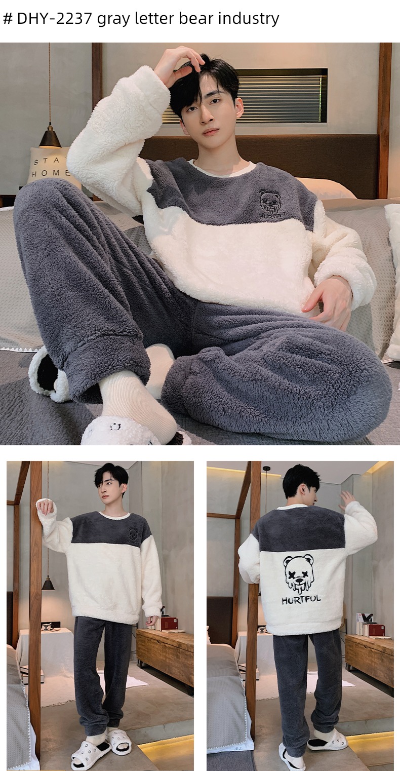 male thickening keep warm Flannel Condom Autumn and winter pajamas
