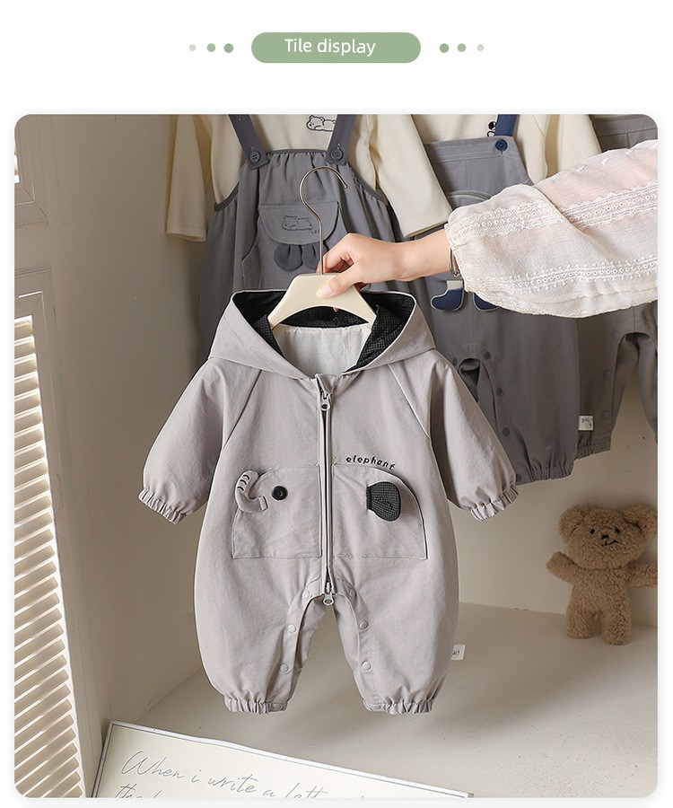Windproof Outdoor Clothing for Babies, Early Autumn One-Piece Suit, Super Cute Cartoon Baby Spring and Autumn Crawling Suit, Hooded Jacket — 9