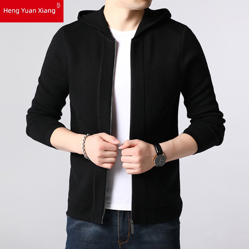 hyz  knitting wool Hooded leisure time man loose coat