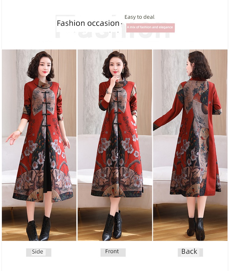 improvement cheongsam Autumn and winter Middle aged and elderly wedding banquet Mother dress
