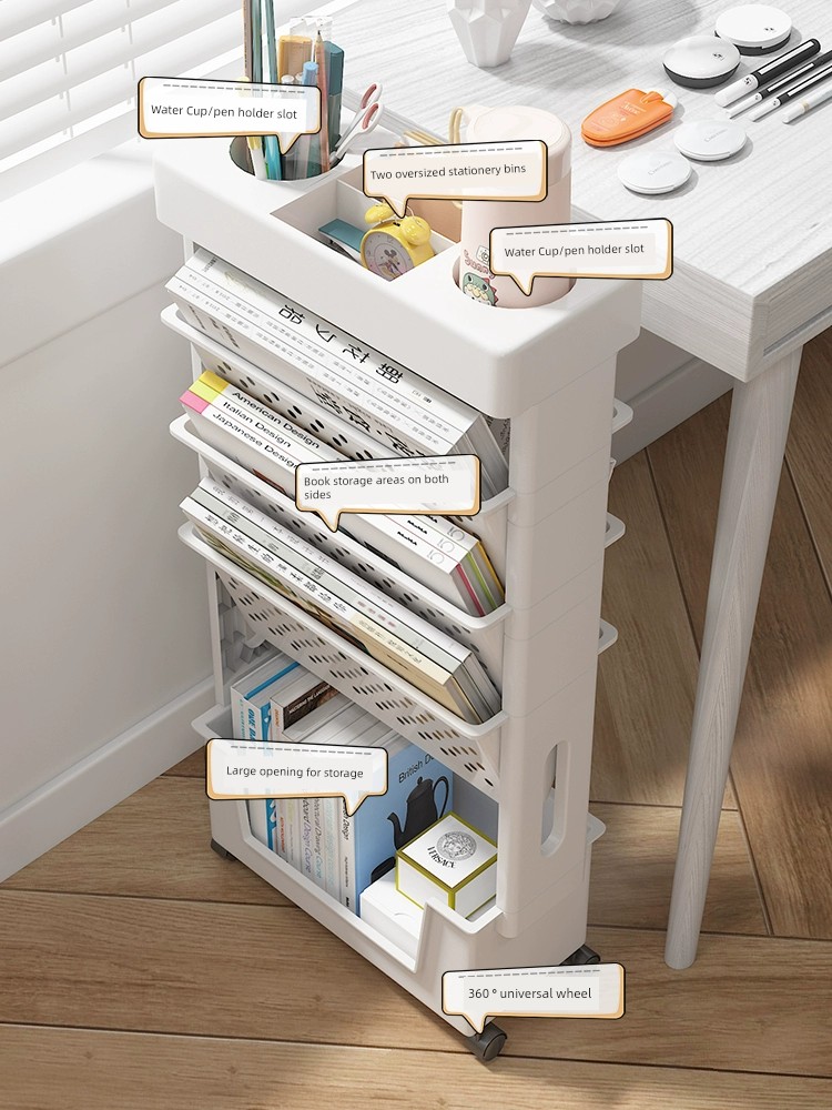 小書架可移動帶輪書房桌面收納置物架落地桌邊旁書櫃子儲物多層分層