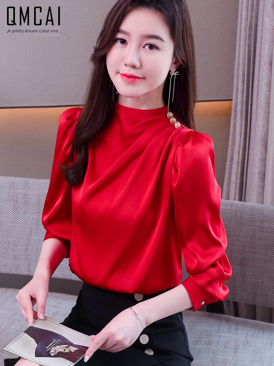 Satin shirt Long sleeve high-grade womanliness jacket acetic acid