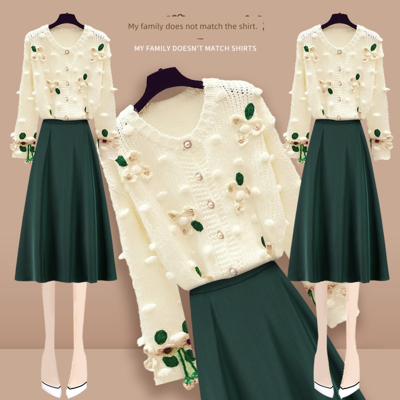 Round neck Long sleeve knitting sweater Cardigan acetic acid Embroidery