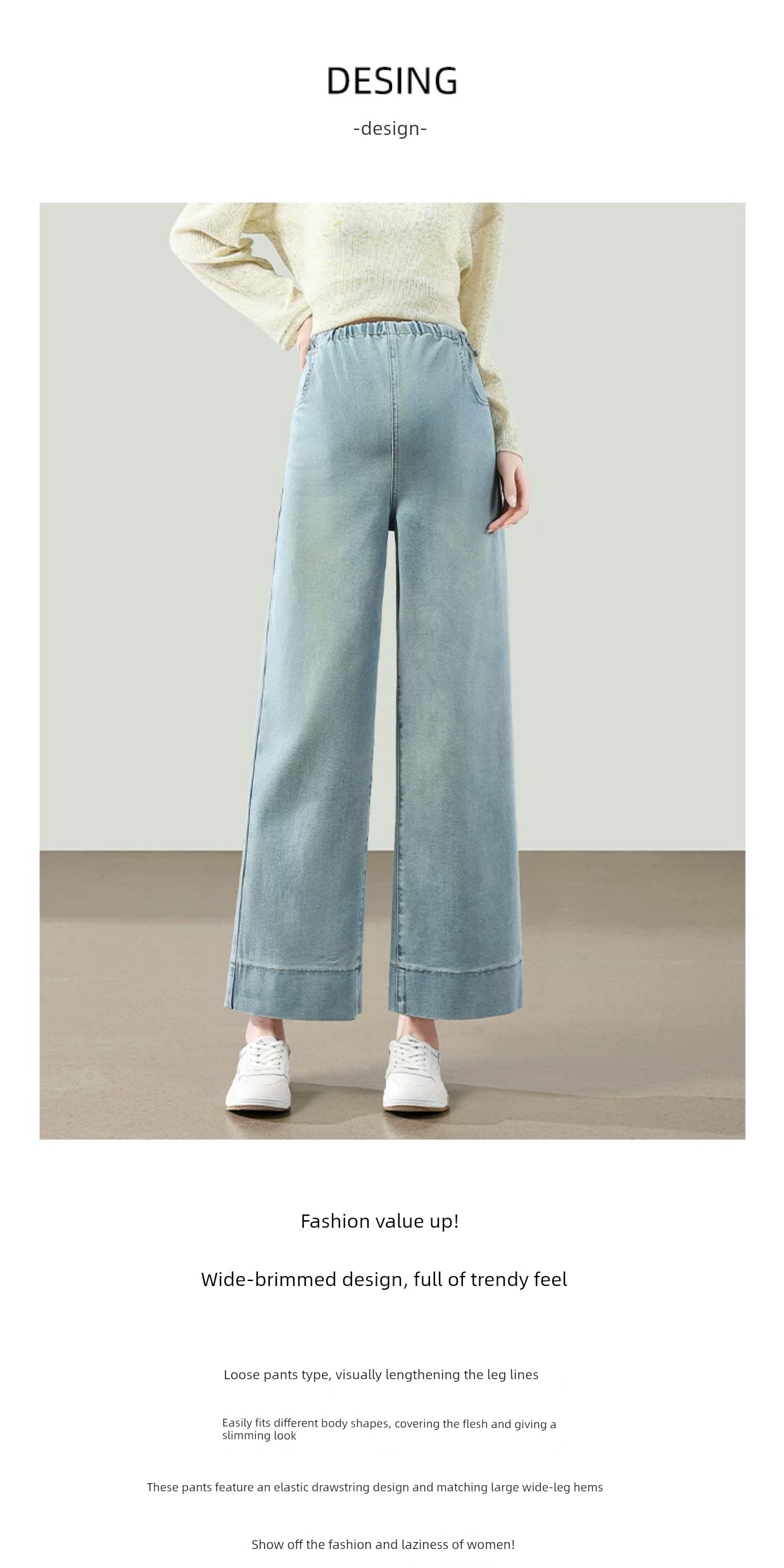 Maternity Denim Wide-Leg Pants for Spring and Autumn, Cropped Length for Petite Women, Summer Thin Style, Non-Tightening on the Belly, Straight-Leg Pants — 6