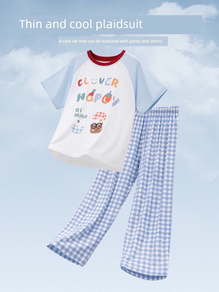 "Strong Recommend" Kids Modal Pajamas Suit Boys' Home Wear Parent-Child Pajamas Baby Gingham Western Style