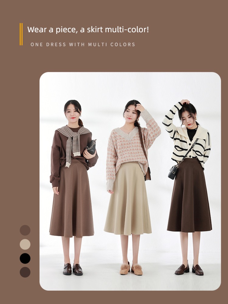 Wool Autumn and winter thickening High waist Medium and long term skirt