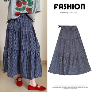 Maternity Skirt for Spring and Summer, High-Waisted, Lazy Style Cake Skirt Set, Loose and Breathable Plaid A-Line Skirt,