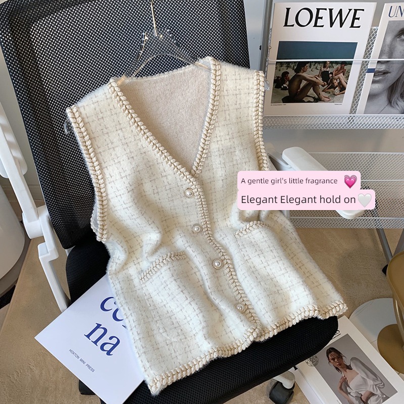 Little fragrance Mink hair V-neck ma'am knitting Vest
