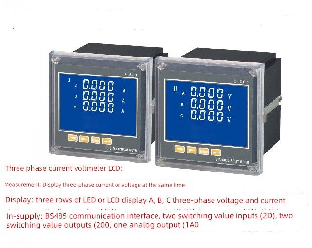 Three-phase current, voltage, electrical energy, liquid crystal multifunctional power instrument digital display power frequency factor 485 communication meter