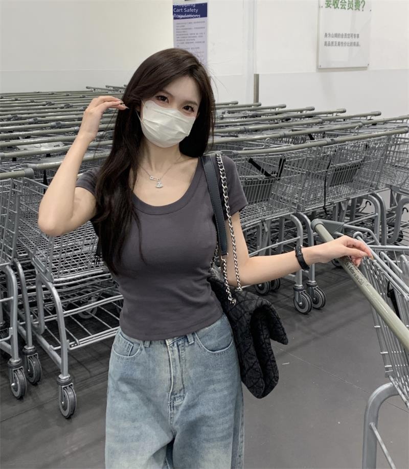 Round neck Women's wear Spring and summer Self-cultivation Short sleeve jacket T-shirt