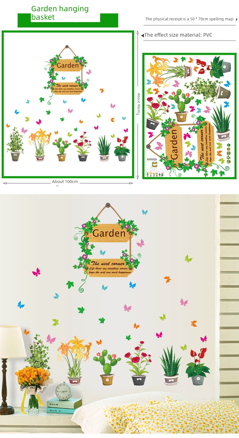 Northern Europe fresh Wall stickers movable Refrigerator paper hanging basket Potted plants