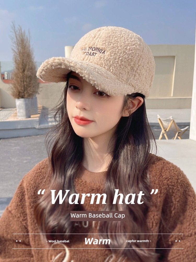 Lamb hair Hat ma'am Autumn and winter Fashion and leisure Versatile Plush peaked cap thickening keep warm Cotton cap Baseball cap