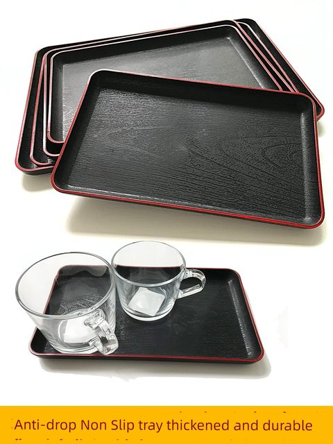Black tray restaurant rectangular thickened non-slip dining hall imitation wood grain tea cup sushi tray fast food tray plastic Japanese style