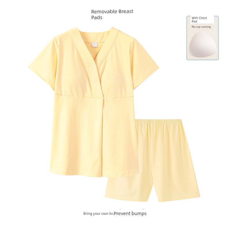 Postpartum Clothing, Summer Pure Cotton Thin Style, Sweat-Absorbent, Postpartum, with Breast Pads, Maternity Pajamas, Short-Sleeved, Breastfeeding — 1