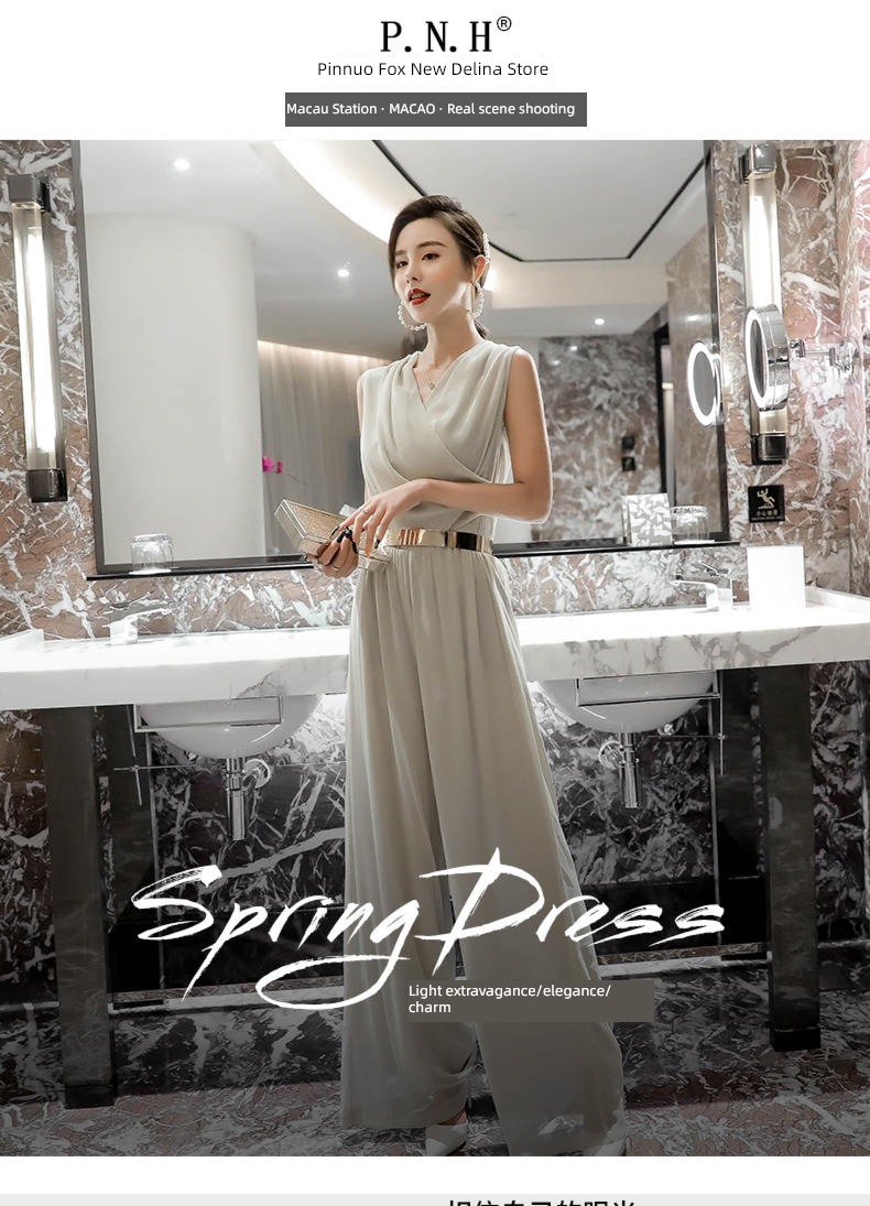 Chiffon fashion Straight cylinder easy High waist Sagging sensation Jumpsuits
