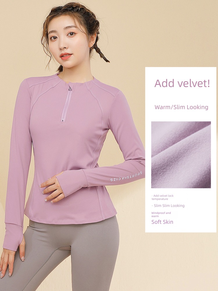 female Plush stand collar Long sleeve temperament outdoors Quick drying yoga