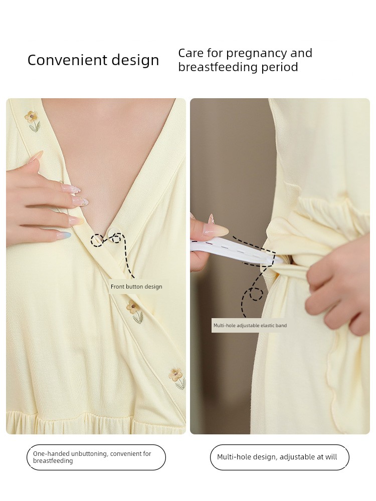 Modal Maternity Pajamas with Chest Pads for Women, Summer Thin Short-Sleeve Nursing Sleepwear for Postpartum Women, Summer Maternity Loungewear — 5