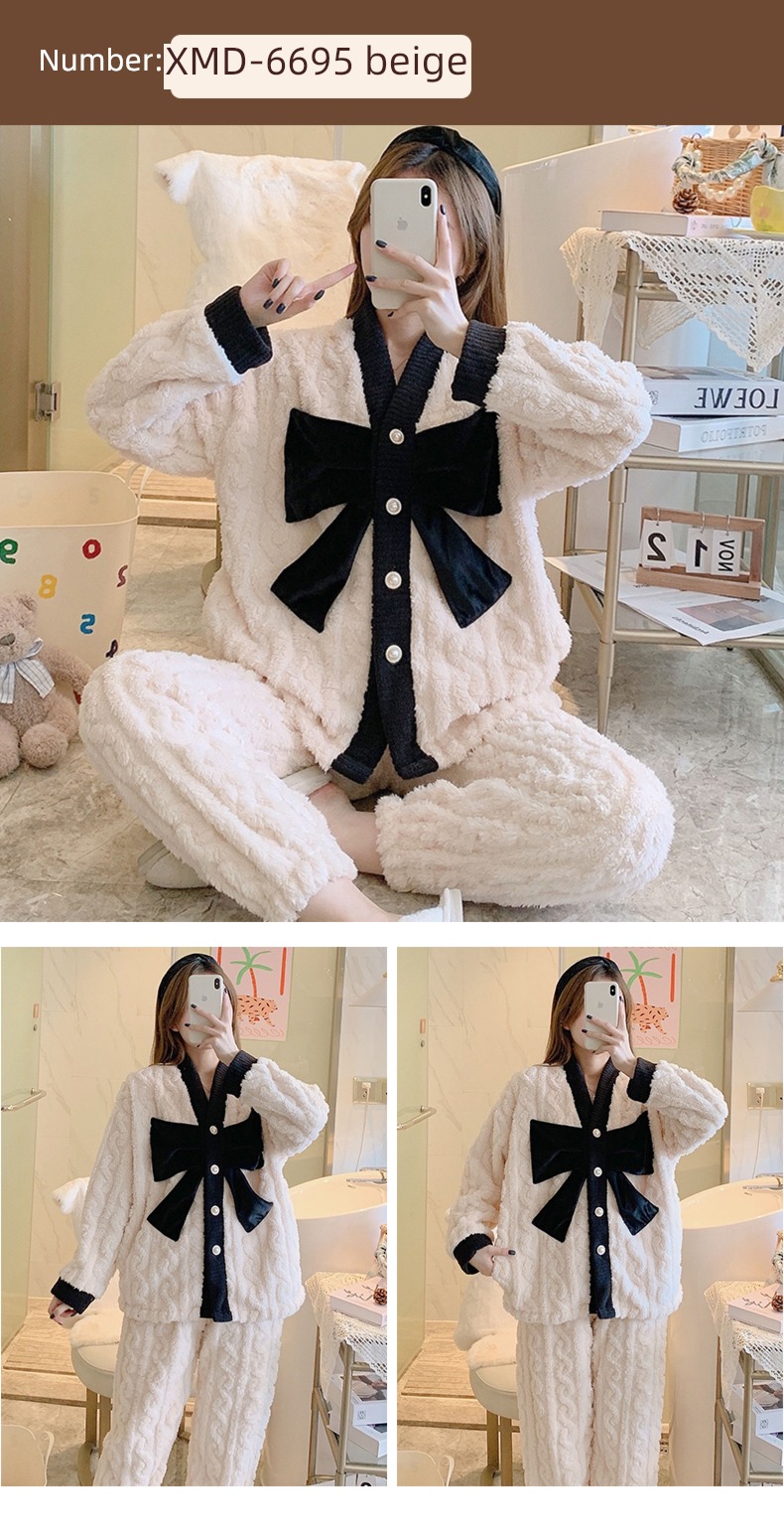 Flannel female Autumn and winter Long sleeve thickening Sweet pajamas