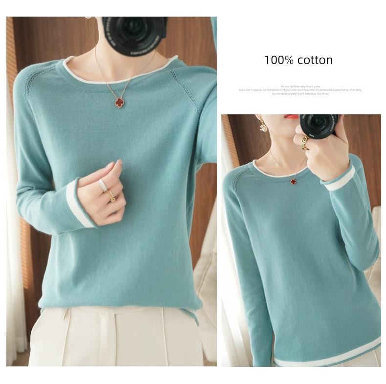 spring and autumn Thin money 100% Condom Low collar Long sleeve Sweater