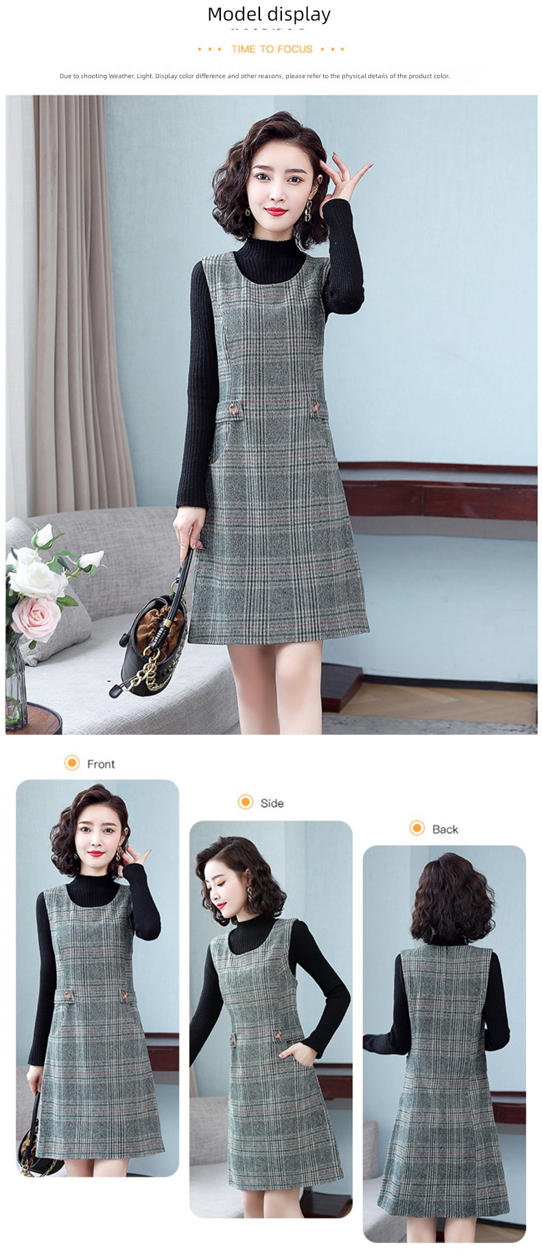 Autumn and winter Sleeveless Wool lattice Mother dress Dress