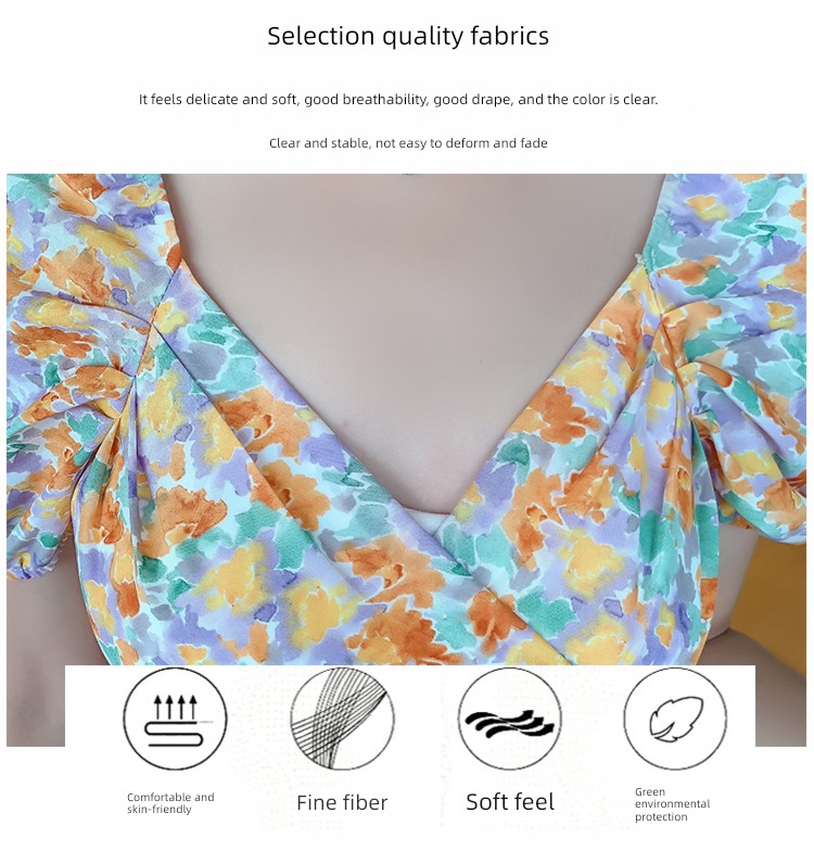 temperament Straight shoulder V-neck Broken flower shorts one-piece garment