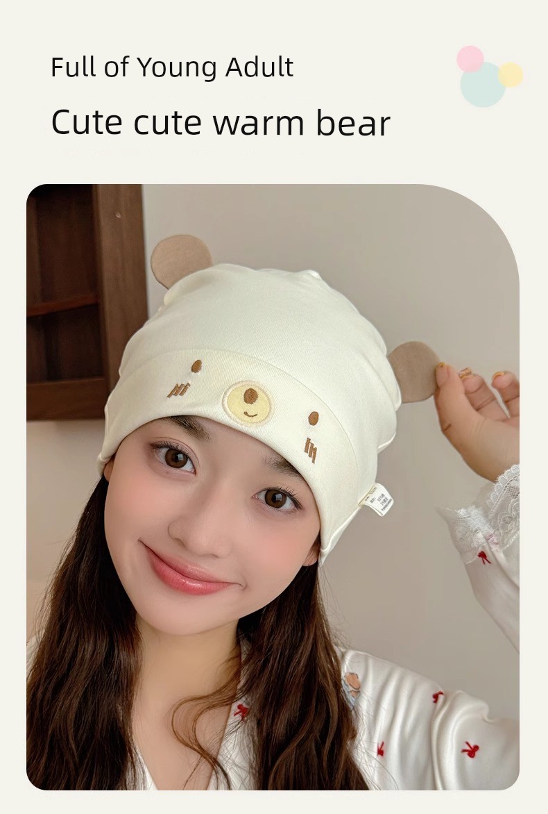 Postpartum Hat for All Seasons, Pure Cotton, Class A, Large Head Circumference, Cute, Thin Style for Spring and Summer, Windproof for Postpartum Women, — 9
