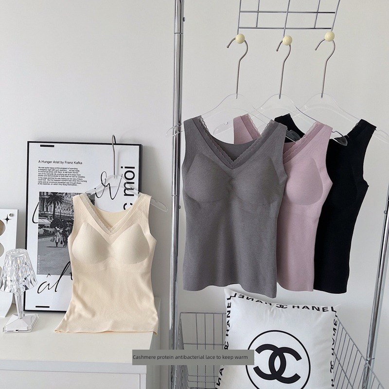 Cashmere protein Antibacterial lace Small square collar camisole vest