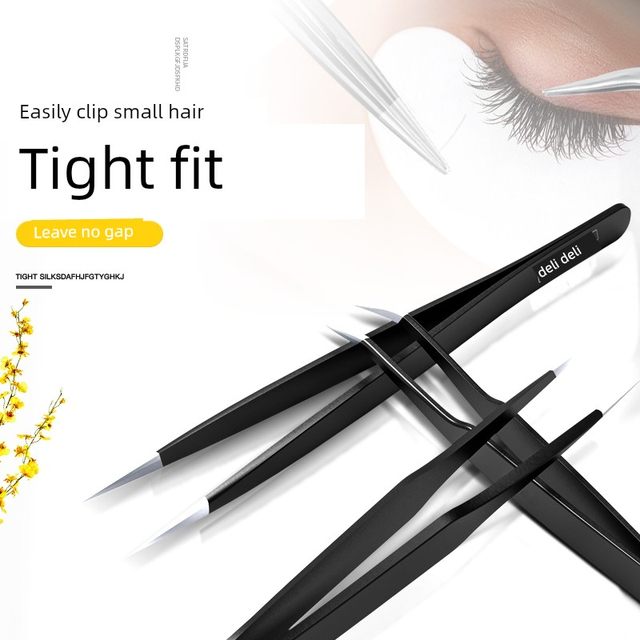Deli tweezers three-piece set stainless steel household long straight tool pinch clip elbow sewing machine special maintenance