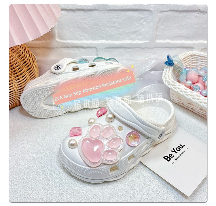 Cat's Paw Hole Shoes Girl White One-Piece Slippers Kids Swimming Outdoor Non-Slip Soft Bottom Western Style Wet Summer — 7
