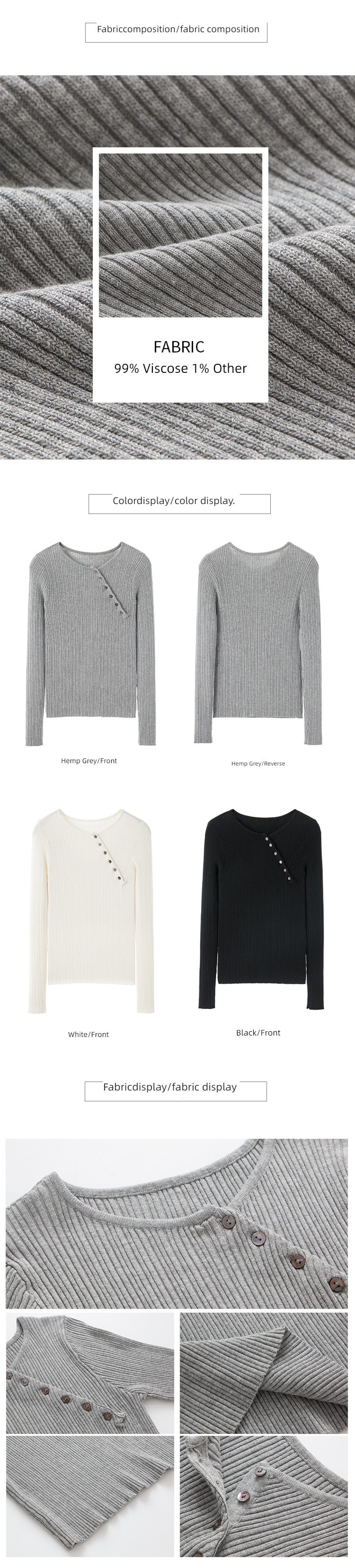 EKOOL Oblique buckle Round neck Long sleeve knitting autumn new pattern T-shirt