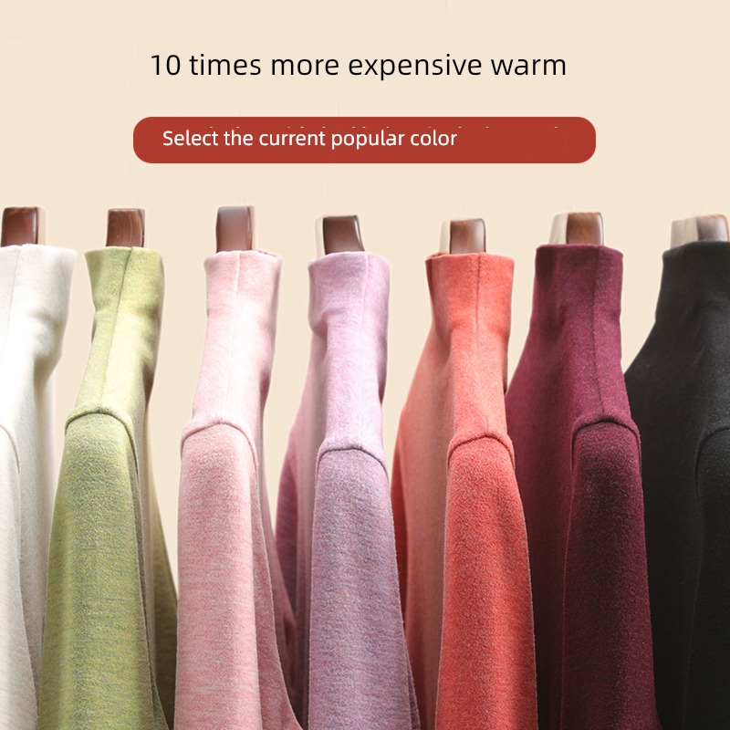 silk Cashmere Derong Half high collar Undershirt female Autumn and winter Inner lap Self-cultivation Foreign style Plush Long sleeve T-shirt Warm clothing