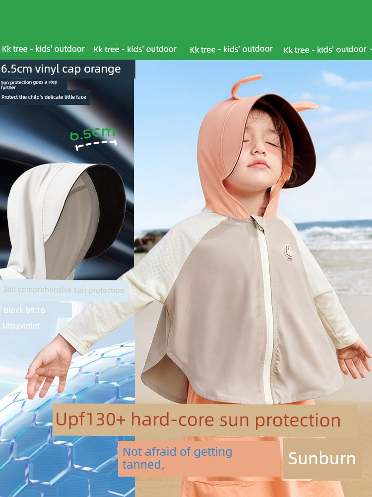 Kk Tree Baby Sun Protection Clothing Children's Summer Original Yarn Sun Protection Clothing Boys and Girls Anti-Uv Cloak Style Jacket — 3