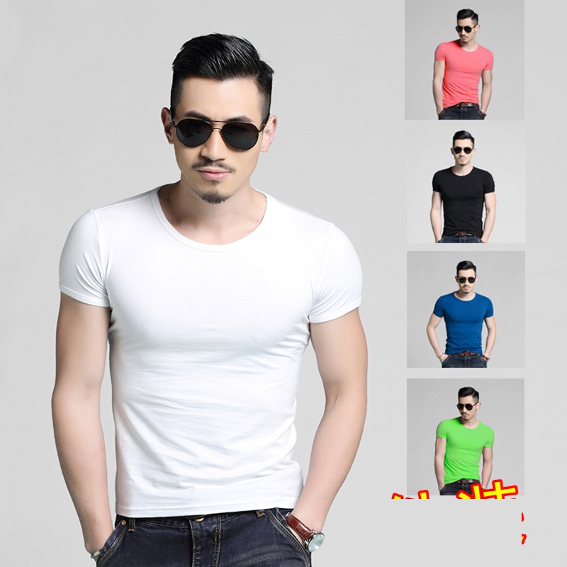 man Tight fitting motion Korean version elastic force white Short sleeve