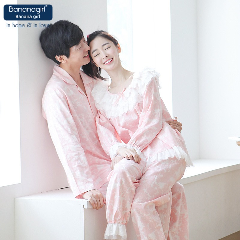 bananagirl lovers pajamas female cotton material Korean version spring and autumn Long sleeve Big size easy man leisure wear Two piece set