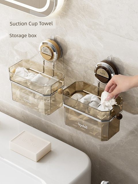 Suction cup discarded secondary face towel storage box wall-mounted toilet bathroom toilet sink bathroom face towel storage rack