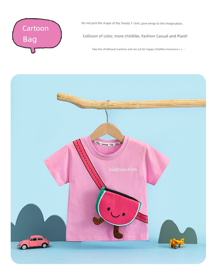 Girl Short Sleeve T-Shirt Pure Cotton Summer Boy Baby Clothes Watermelon Fruit Cute Pocket Kids Tops Children's Clothing — 8