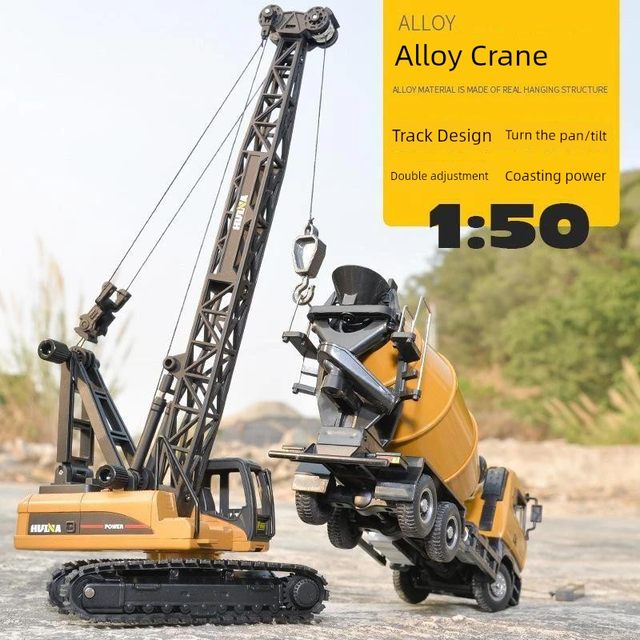 Simulated alloy crane model Huina 1 50 crane engineering vehicle model sliding children's toy gift ornaments
