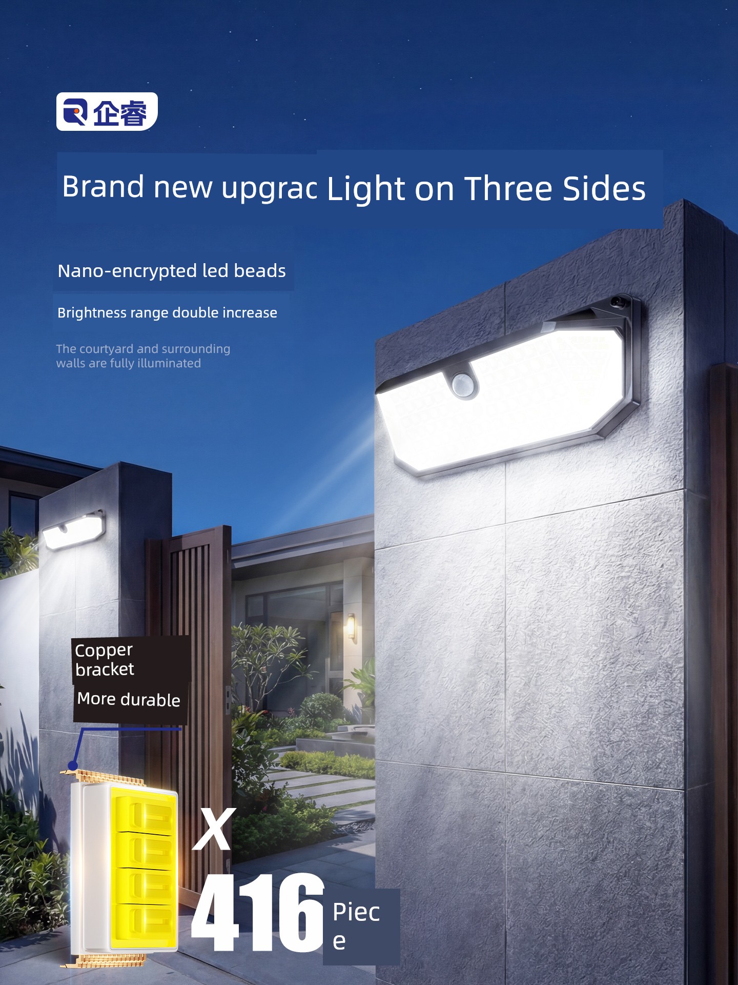 Solar Outdoor Garden Light with Human Body Sensor Lighting, New Model for Home Use, Waterproof Outdoor Wall Light for Rural Yards and Entrances
